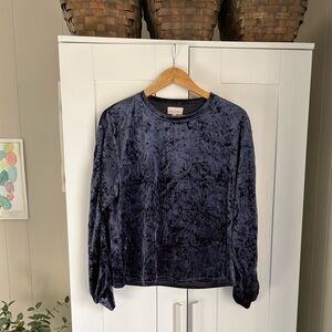 MELLODAY Crushed Velvet Top in Deep Blue Goth Boho Sz L